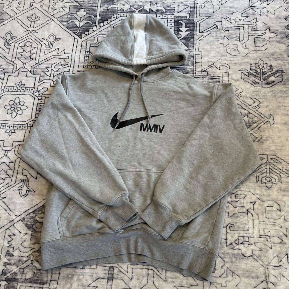 Vintage Nike MMIV Swoosh Embroidered White/grey Pullover Hoodie Size L